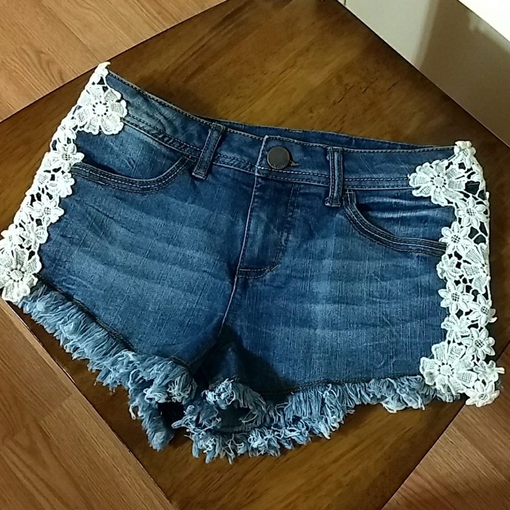 Jean Shorts with Crochet, Floral Design
